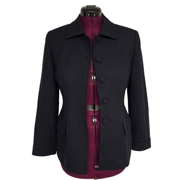 Women's Jones New York Navy Button Down Wool Blazer Jacket - Size 8 - Picture 1 of 12